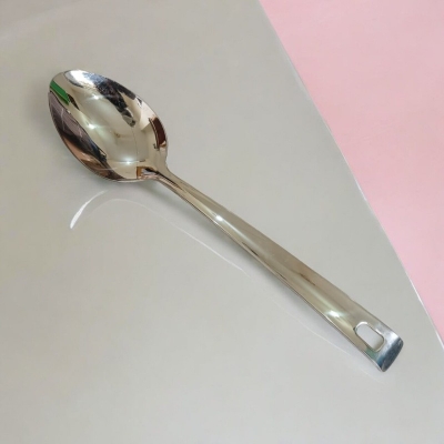 Picture of Stainless Steel Serving Spoon, 10 Inch, Silver Finish with Mirror Polish. Non-Magnetic, Perfect for Cooking and Serving in Any Kitchen.-Silver