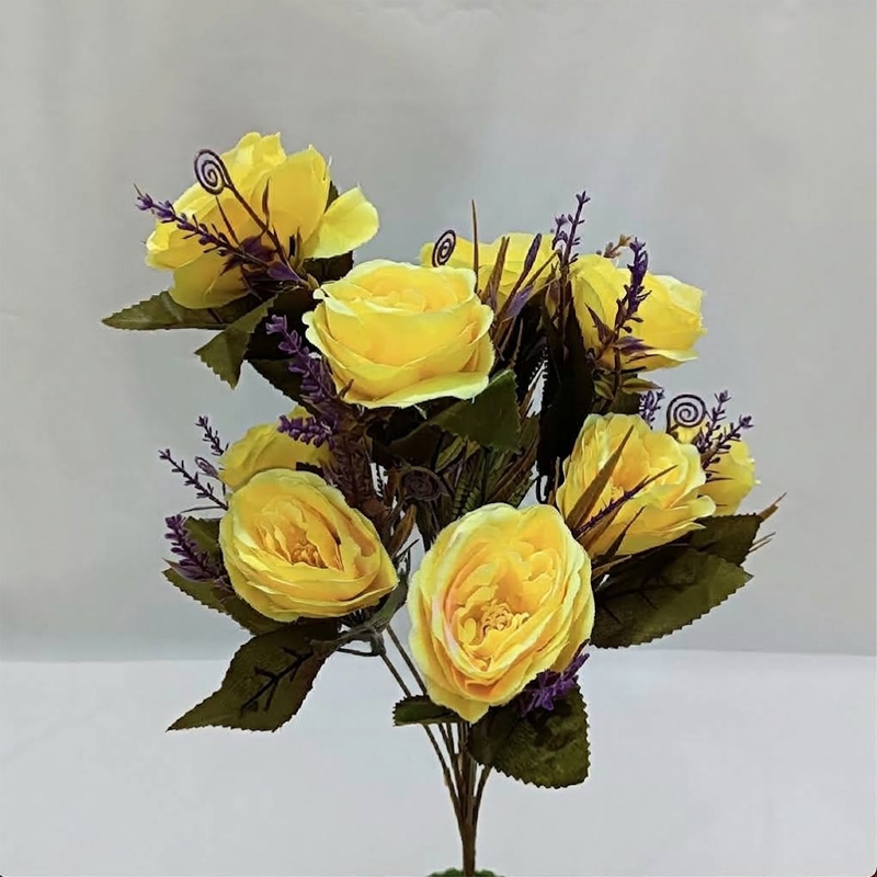 Picture of 9-10 Heads Yellow Artificial Flowers Home Decoration 9 Color Beauty Silk Fake Flower Especial for Wedding and Festival Decoration-Yellow