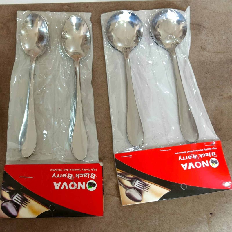 Picture of 12 pcs set Lightwaight 6 pcs Tea spoon and 6 pcs round sup spoon stainless steel spoon, silver color spoon for Tableware super cutlery 15cm long spoons set-Silver