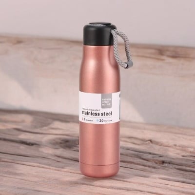 Picture of 1 pcs Copper color 600ml Outdoor Sports Riding Cup Vacuum Water Bottle, 304 Tumbler with Lifting Rope-Coffee