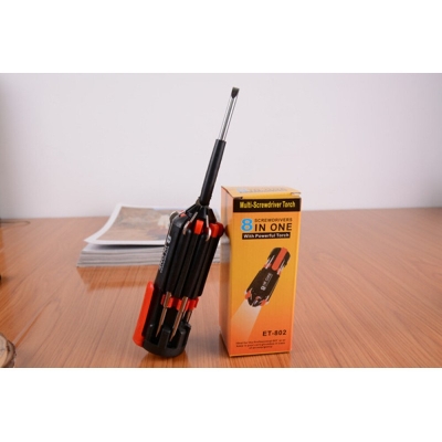 Picture of New Multi-functiona 8 in 1 Multi Screwdriver with 6 LED Torch Hand Repair Tools-Black