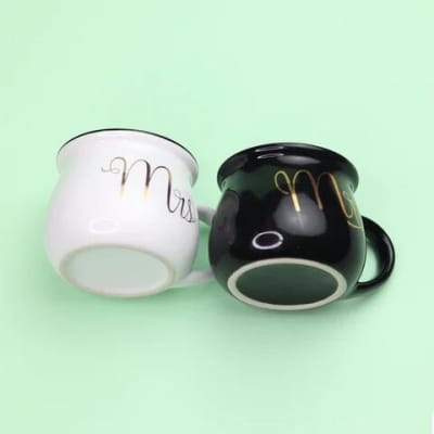 Picture of Mr & Mrs. Ceramic Mugs set-2 pcs set Black and white-Multicolor