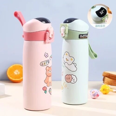 Picture of 1 pcs Stainless Steel Insulated Sipper Bottle Vacuum Hot & Cold Bottle With Temperature Display Multicolor-Multicolor