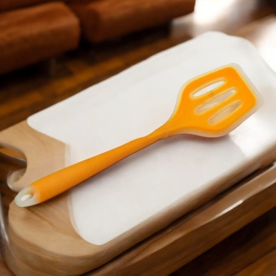 Picture of Multicolor 12-Inch Silicone Cooking Spoon - Non-Stick Slotted Turner, Full Silicone Construction, High Heat Resistant - Ideal for Non-Stick Pots - 1 Piece-Orange