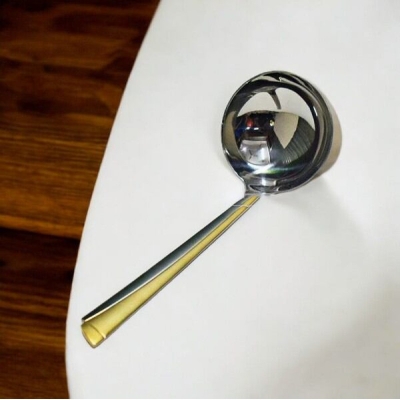 Picture of 12 Inch Big Rice Spoon - Stainless Steel, Mirror Polish, Non-Magnetic, Silver with Golden Design, Ideal for Cooking and Serving, Durable and Elegant, Perfect for Home and Professional Kitchens, Single Piece-Silver