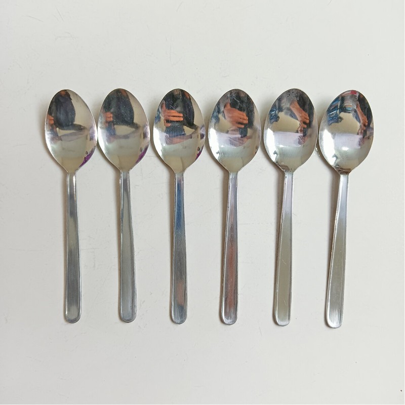 Picture of Sara 12 pcs Stainless steel Tea and fork spoon silver for kitchen 14cm long best spoon for House, Kitchen, Travel, restaurant  etc-Silver