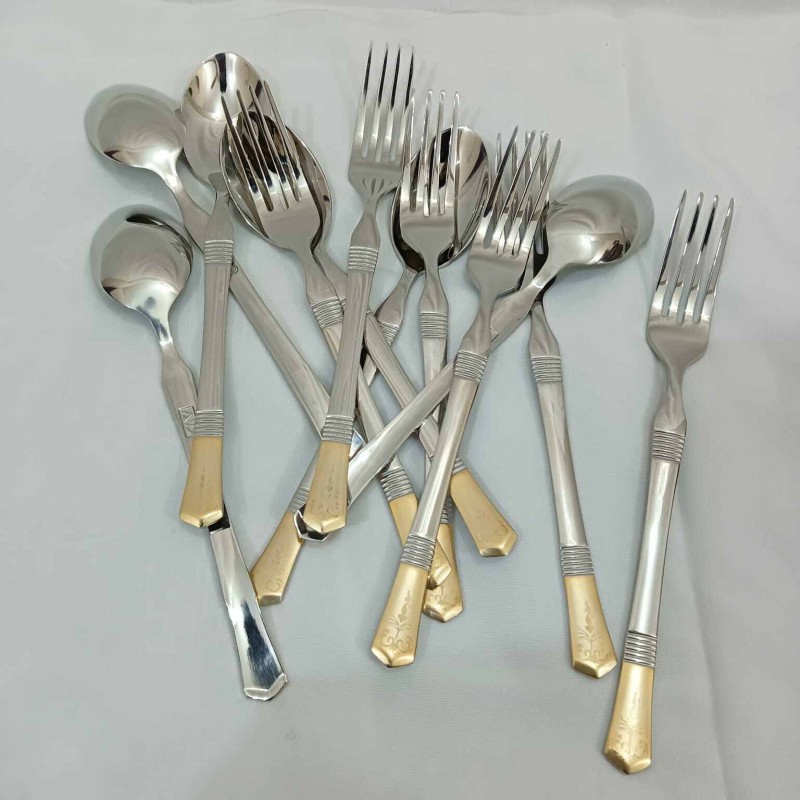Picture of AYD premium golden design spoon 12 pcs stainless steel Tea spoon Magnet proof spoon mirror polish 15cm long spoon 6 pcs tea and 6 pcs fork spoon-Silver