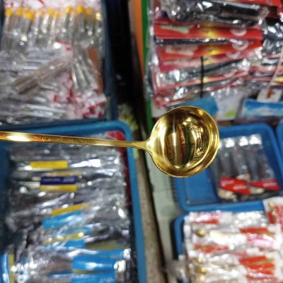 Picture of 1 pcs golden color long hundle  pickle spoon silver color spoon sup spoon round design spoon pickle spoon-Gold