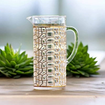 Picture of Same as Picture Acrylic Water Juice Jug - 2 Liter, Eco-Friendly, Thin Golden Pattern Drinking Pitcher-Gold