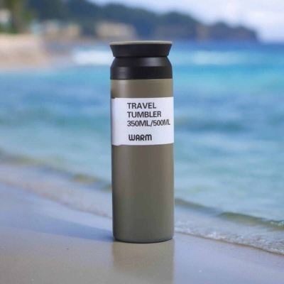 Picture of Grey Portable Thermal Bottle for Outdoor Camping, Hiking, Driving, and Drinking - 1pc 500ml Stainless Steel Vacuum Flask with Leakproof Lid-Green