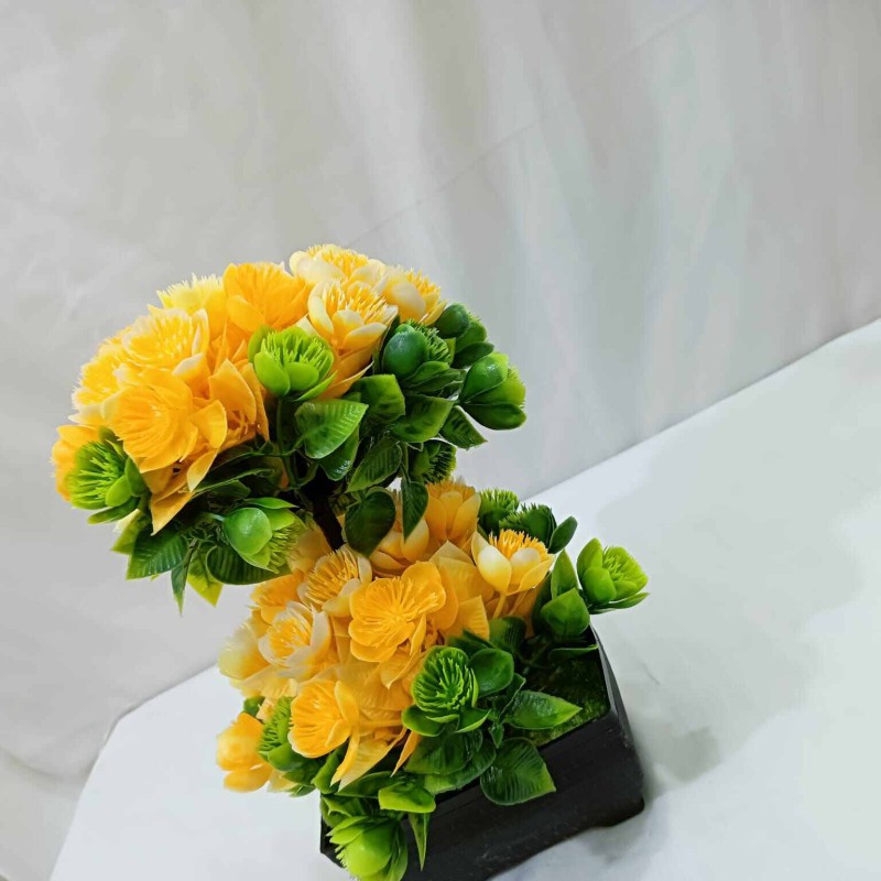 Picture of Multicolor Artificial Bonsai Tree with 2 Heads, Multiple Color Flowers, Plastic Vases for Office Table Decoration, Gram Beauty Flower-Multicolor