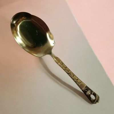 Picture of Golden 10-Inch Stainless Steel Flat Rice Spoon – Cooking & Serving – Mirror Polish, Laser-Printed Handle – 1 Piece-Gold