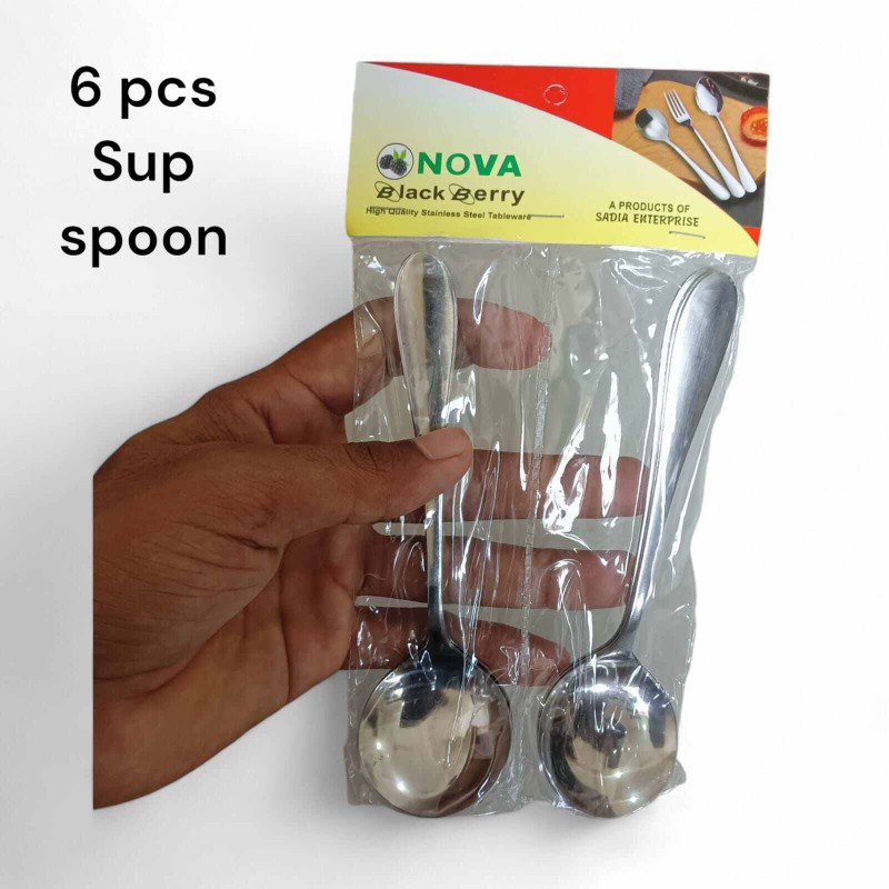 Picture of Soup Spoon of 6, 5" Stainless Steel Titanium Plating Shiny silver Round Spoons Silverware, silver sup Spoon Set Sturdy Easy to Clean, Dishwasher Safe-Silver