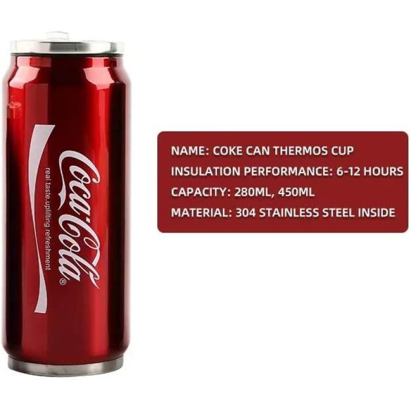 Picture of 1 pcs Can style Stainless 500ml Water Bottle, Vacuum Bottle, Silver Color-Red