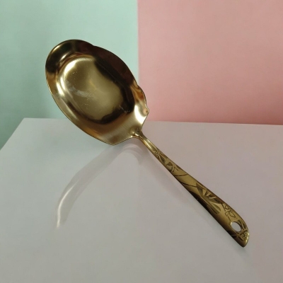 Picture of Golden 10-inch Stainless Steel Rice Spoon – Cooking & Serving – Mirror Polish, Laser-Printed Handle – 1 Piece-Gold