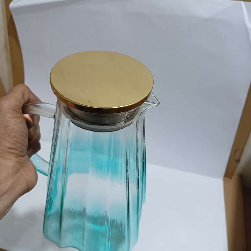 Picture of Modern style  blue Gradient color glass pitcher Kettle Shape large capacity  Glass Vase Home Decor Living Room glass pitcher heat resistant glass jug 1L-2L-Blue