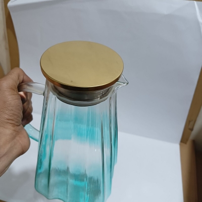Picture of Modern style  blue Gradient color glass pitcher Kettle Shape large capacity  Glass Vase Home Decor Living Room glass pitcher heat resistant glass jug 1L-2L-Blue