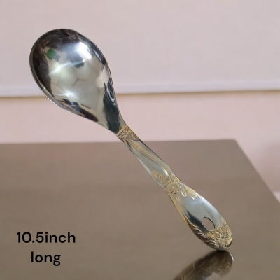 Picture of Silver Stainless Steel Rice Spoon - 10 Inch, Mirror Polish with Golden Cutting Print Handle-Silver