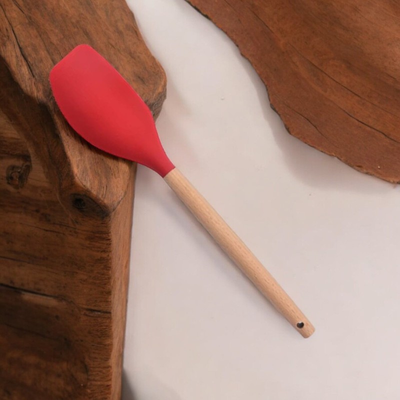 Picture of Silicone Cream Spatula with Wooden Handle – Heat-Resistant – Non-Stick Pastry Blender – Soft Butter & Cake Mixer-Red