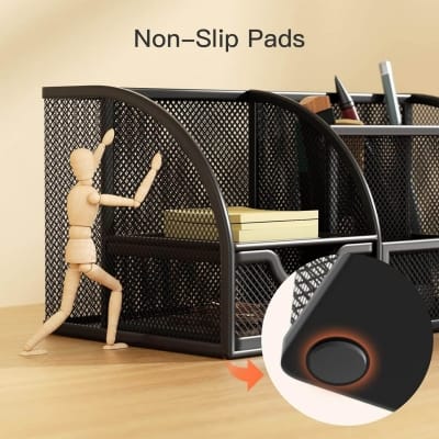 Picture of "Desktop Storage - Office Pen Holder with Multiple Compartments, Metal Mesh Square Container"-Black