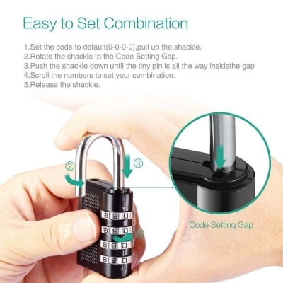 Picture of 4-digit Combination Padlock Heavy Duty Combination Code Lock For Families Schools Businesses Luggage Lockers And Tool Box-Black