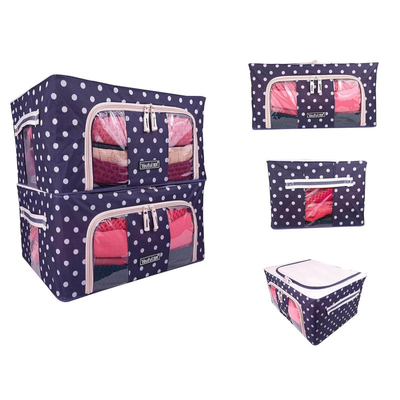 Picture of Foldable 24Ltr Steel Frame Clothes Storage Boxes with Zipper Lock System for Cloth Saree Blanket Bed Sheet Shoes Toys Closet Organizer Sari Cover Box...-Multicolor