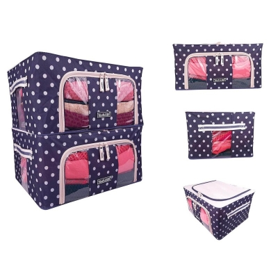 Picture of Foldable 24Ltr Steel Frame Clothes Storage Boxes with Zipper Lock System for Cloth Saree Blanket Bed Sheet Shoes Toys Closet Organizer Sari Cover Box...-Multicolor