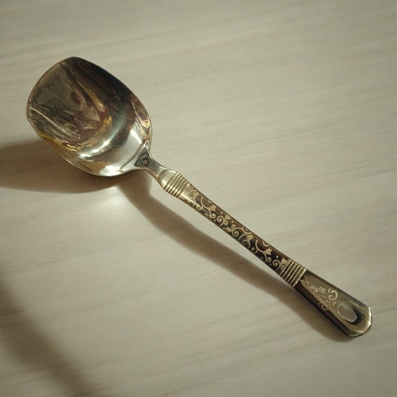 Picture of Golden 10-inch Stainless Steel Solid Turner Spoon – Cooking & Serving – Mirror Polish, Laser-Printed Handle – 1 Piece-Gold