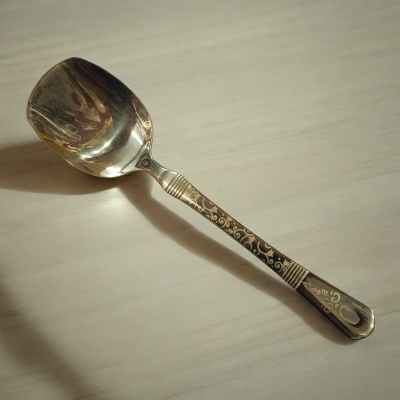 Picture of Golden 10-inch Stainless Steel Solid Turner Spoon – Cooking & Serving – Mirror Polish, Laser-Printed Handle – 1 Piece-Gold