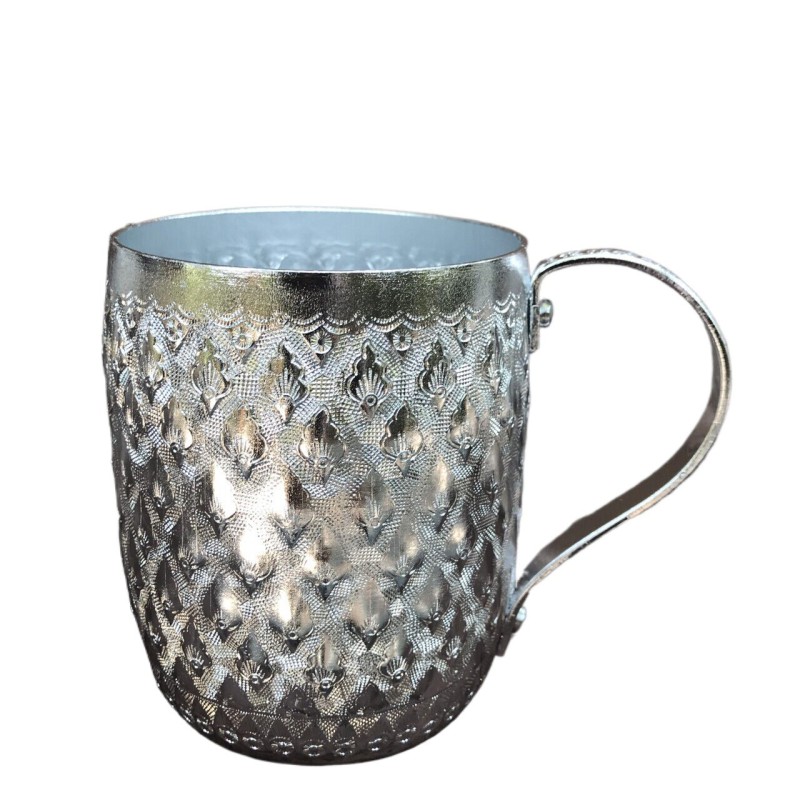 Picture of 1 pcs Vintage Style Thai Design Aluminum Water Cup with Handle Diamond Brand 9 cm Gift-Silver