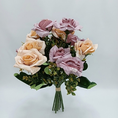 Picture of 2pc artificial Rose Simulated Rose & Chamomile & Mixed Flowers Bouquet For Birthday Wedding Party, Home & Garden Decoration purple-pink-Green
