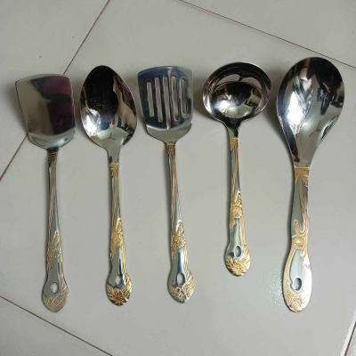 Picture of 1 pcs stainless steel Long Rice spoon golden design heavy quality-Silver