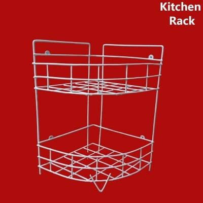 Picture of 2 Layer Hanging Corner Storage Rack Organizer Kitchen Rack Furniture Space Savers - Maximize Space With This 2-Step Hanging Corner Storage Rack , made is high quality iron stick white colour-White