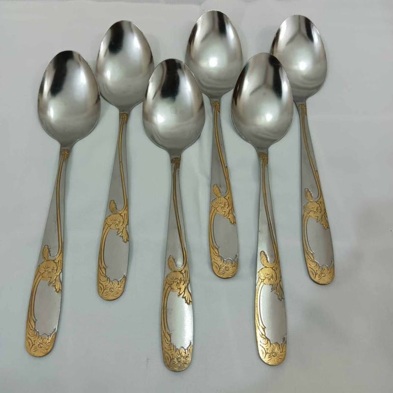 Picture of TXC 6 pcs golden color design Desert spoon stainless steel desert spoon 8 inches long same as picture-Silver