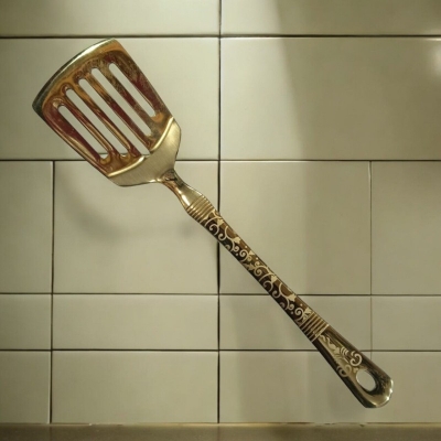 Picture of Golden 10-Inch Stainless Steel Slotted Turner Spoon – Cooking & Serving – Mirror Polish, Laser-Printed Handle – 1 Piece-Gold