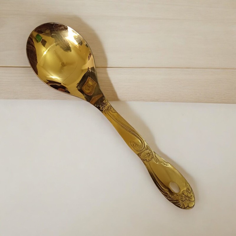 Picture of Golden Stainless Steel Rice Spoon - 10 Inch, Mirror Polish with Cutting Print, Perfect for Cooking and Serving-Gold