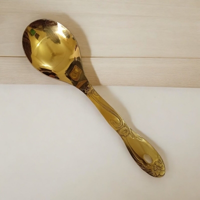 Picture of Golden Stainless Steel Rice Spoon - 10 Inch, Mirror Polish with Cutting Print, Perfect for Cooking and Serving-Gold