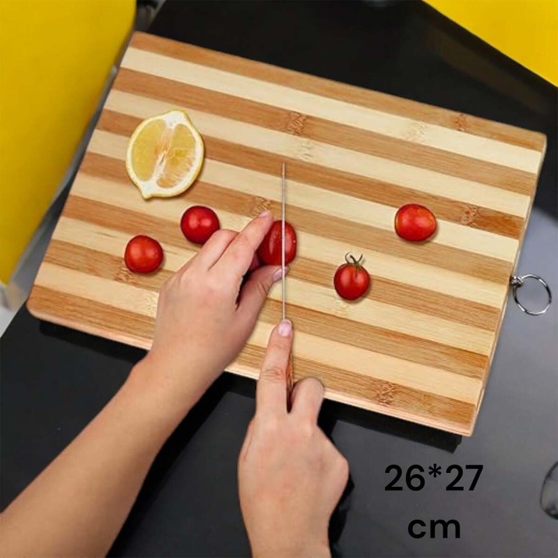 Picture of "36x27x1.8cm Bamboo Chopping Board - Rectangle Shape, Strong and Durable, Perfect for Meat, Vegetables, and Bread, Includes Hook for Simple Storage, Brown"-Brown