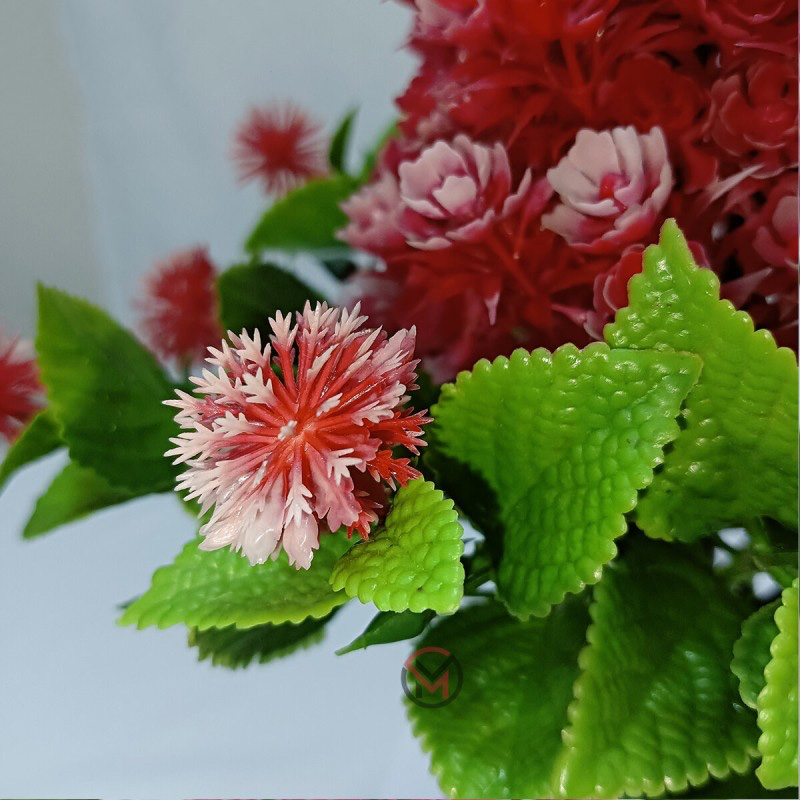 Picture of Flower Bonsai Artificial Grass Plants with Pot for Home Decor | Decorative Office Indoor Decor (Red, 1 Piece)-Red