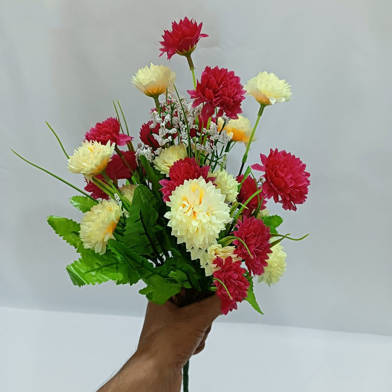 Picture of Multicolor 20-28 Heads color Home Decoration Color Beauty Silk Artificial Flowers stick Fake Flower Especial for Wedding and Festival Decoration red-white-Red