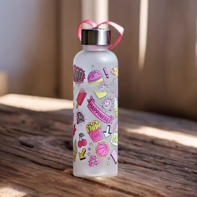 Picture of 8.5 Inch School Water Bottle for Kids, Printed Body, Made in Food-Grade Plastic-Multicolor