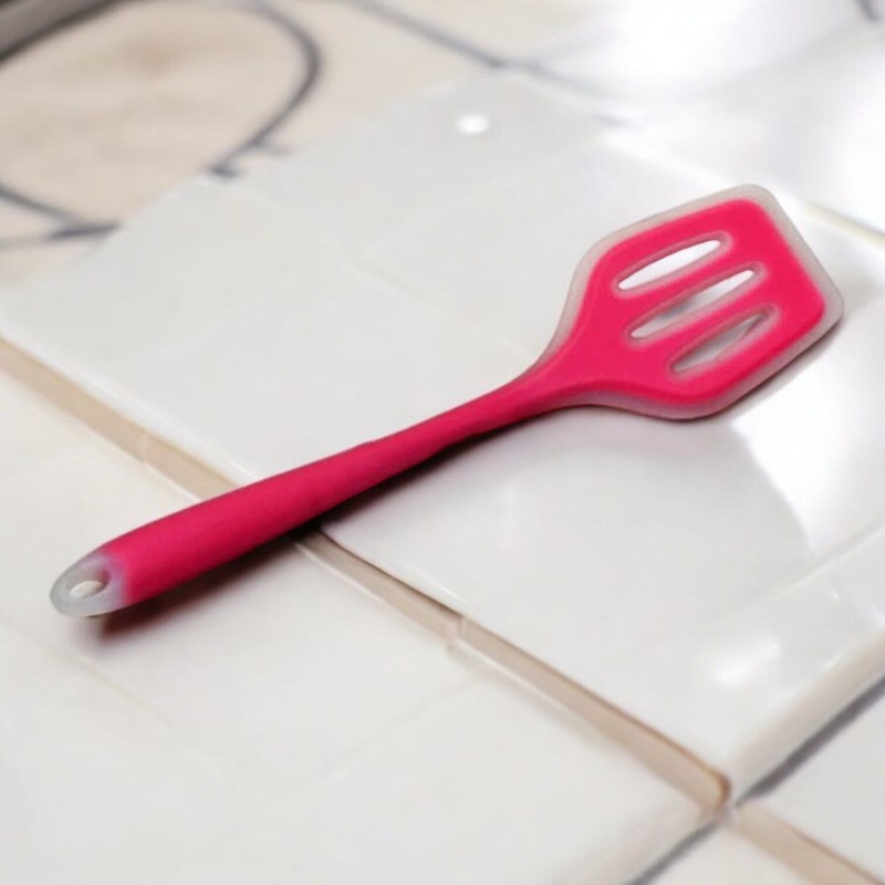 Picture of 12-Inch Silicone Slotted Turner - Non-Stick Cooking Spoon with High Heat Resistance and Full Silicone Build, Multicolor - Perfect for Non-Stick Pots - 1 Piece-Red