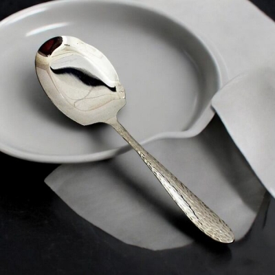 Picture of 12 Inch Rice Serving Spoon - Mirror Polish, Stainless Steel, Non-Magnetic, Silver with Golden Design, Durable Big Spoon-Silver