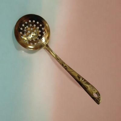 Picture of Golden 10-inch Stainless Steel Slotted Spoon – Cooking & Serving – Mirror Polish, Laser-Printed Handle – 1 Piece-Gold