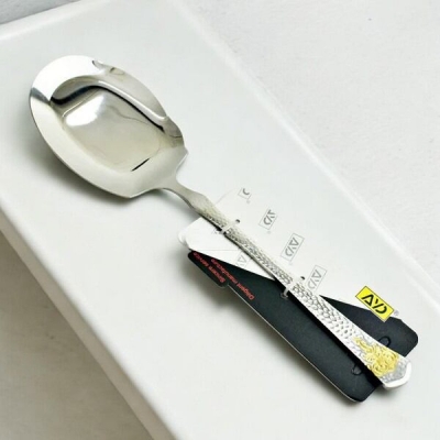 Picture of 12 Inch Stainless Steel Rice Spoon - Mirror Polish, Non-Magnetic, Silver with Golden Design, Ideal for Cooking and Serving-Silver