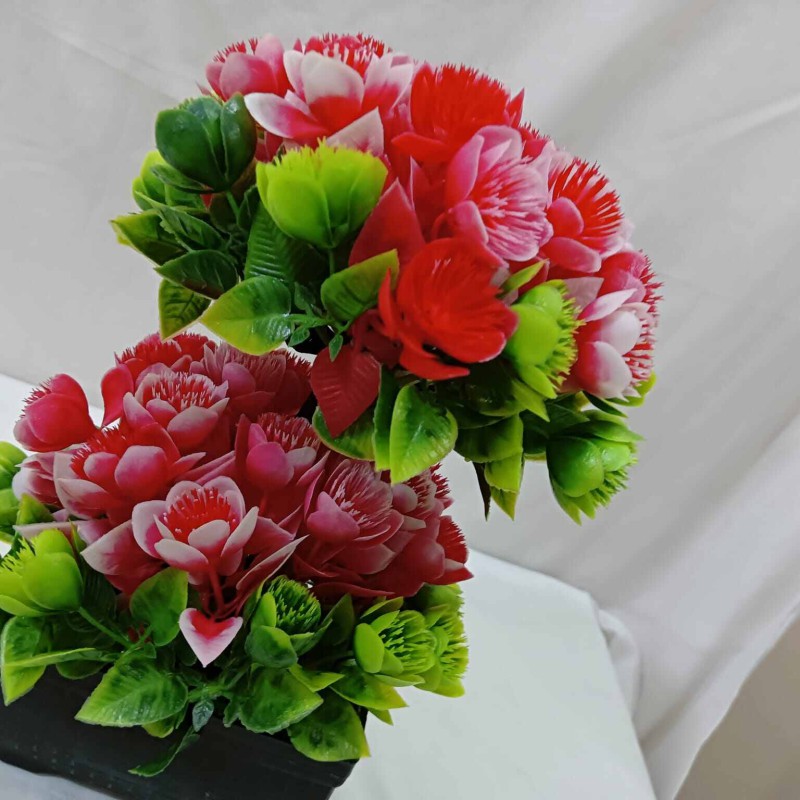 Picture of Artificial Bonsai Tree with 2 Heads, Multiple Color Flowers, Plastic Vases for Office Table Decor, Gram Beauty Flower Included-Multicolor