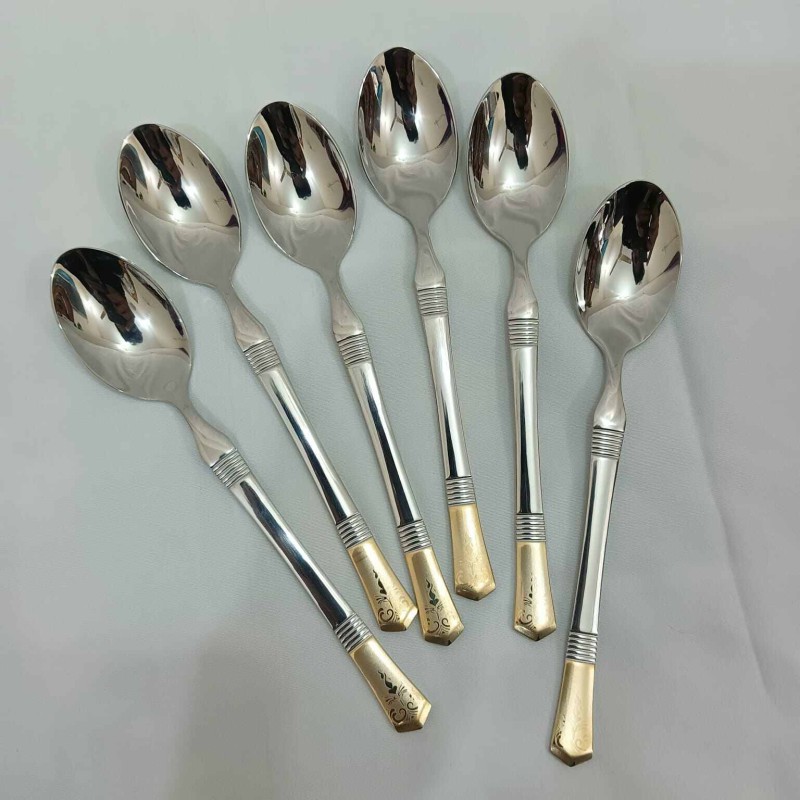 Picture of AYD premium golden design spoon 6 pcs stainless steel Tea spoon Magnet proof spoon mirror polish 15cm long spoon-Silver