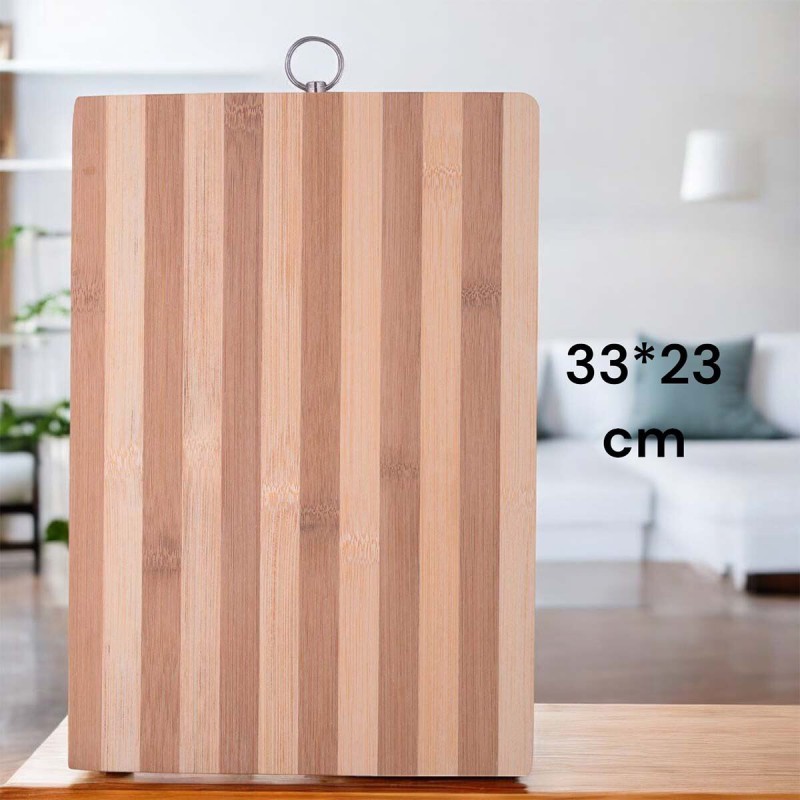 Picture of "33x23x1.8cm Rectangle Bamboo Chopping Board - Strong and Ideal for Meat, Vegetables, Bread, Includes Hook for Convenient Storage, Brown Color"-Brown
