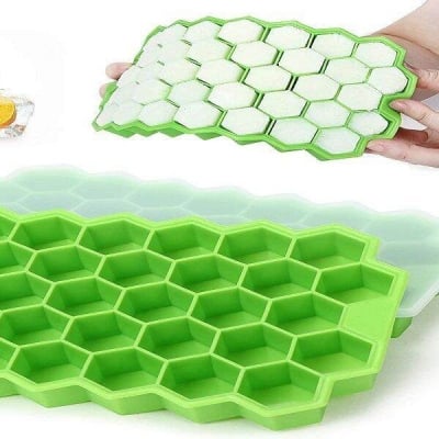 Picture of Ice Cube Tray with Silicon Ice Mold Trays Flexible Silicone Honeycomb Design 37 Cavity Ice Cube Tray with Lid Multicolor-Multicolor