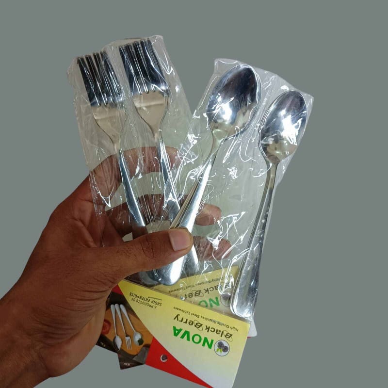 Picture of Nova-12pcs stainless steel spoon set 6 pcs Tea spoon and 6 pcs fork spoon combo pake 12 silver color mirror polish spoon 15cm long heavy spoon dishware save easy to clean (12pcs set)-Silver